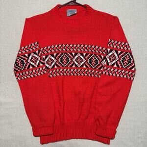 Vtg 50s 60s Fair Isle Sweater Penneys Towncraft Red Knit Skiwear Sz M Christmas